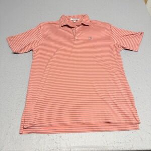 Peach State Pride Golf Polo Shirt Men's Large Short Sleeve Peach Striped Stretch